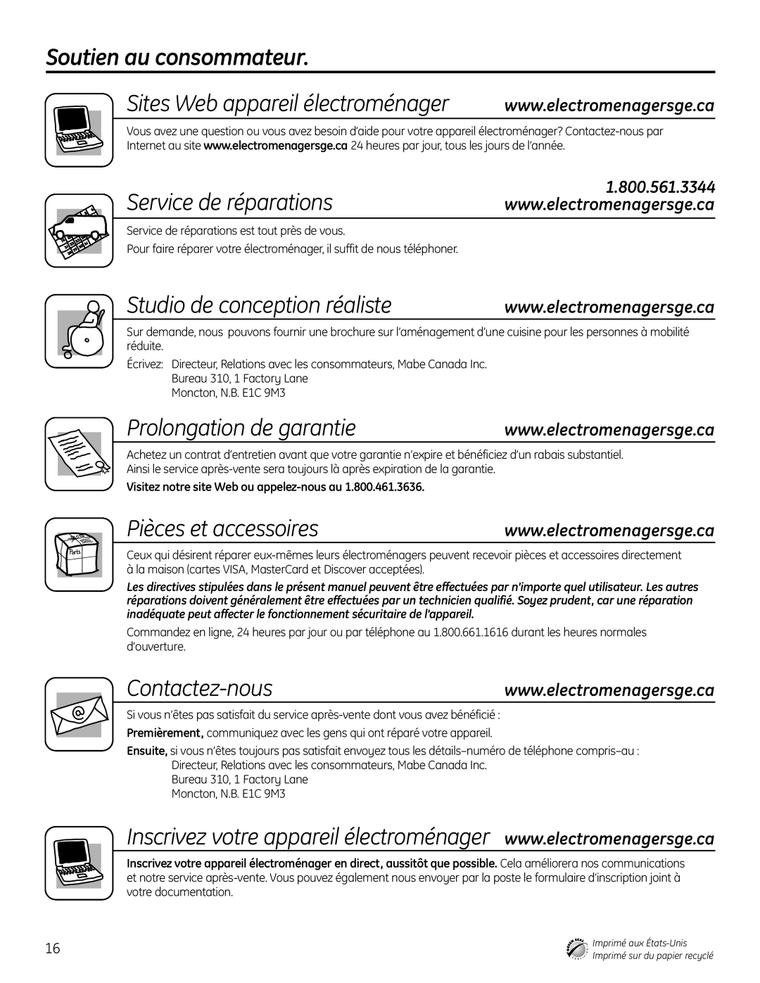 GE PDW7000 Series Soutien au consommateur Sites Web appareil électroménager, Studio de conception réaliste, Contactez-nous 