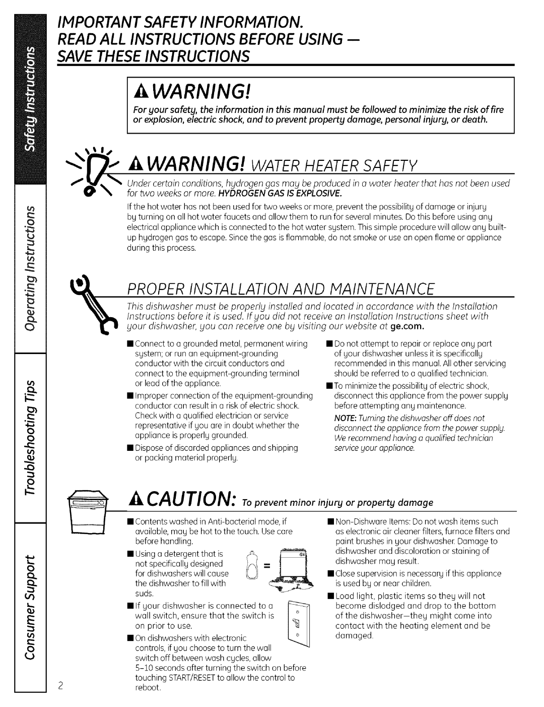 GE PDW8000, PDW9000 warranty Properinstallationand Maintenance 