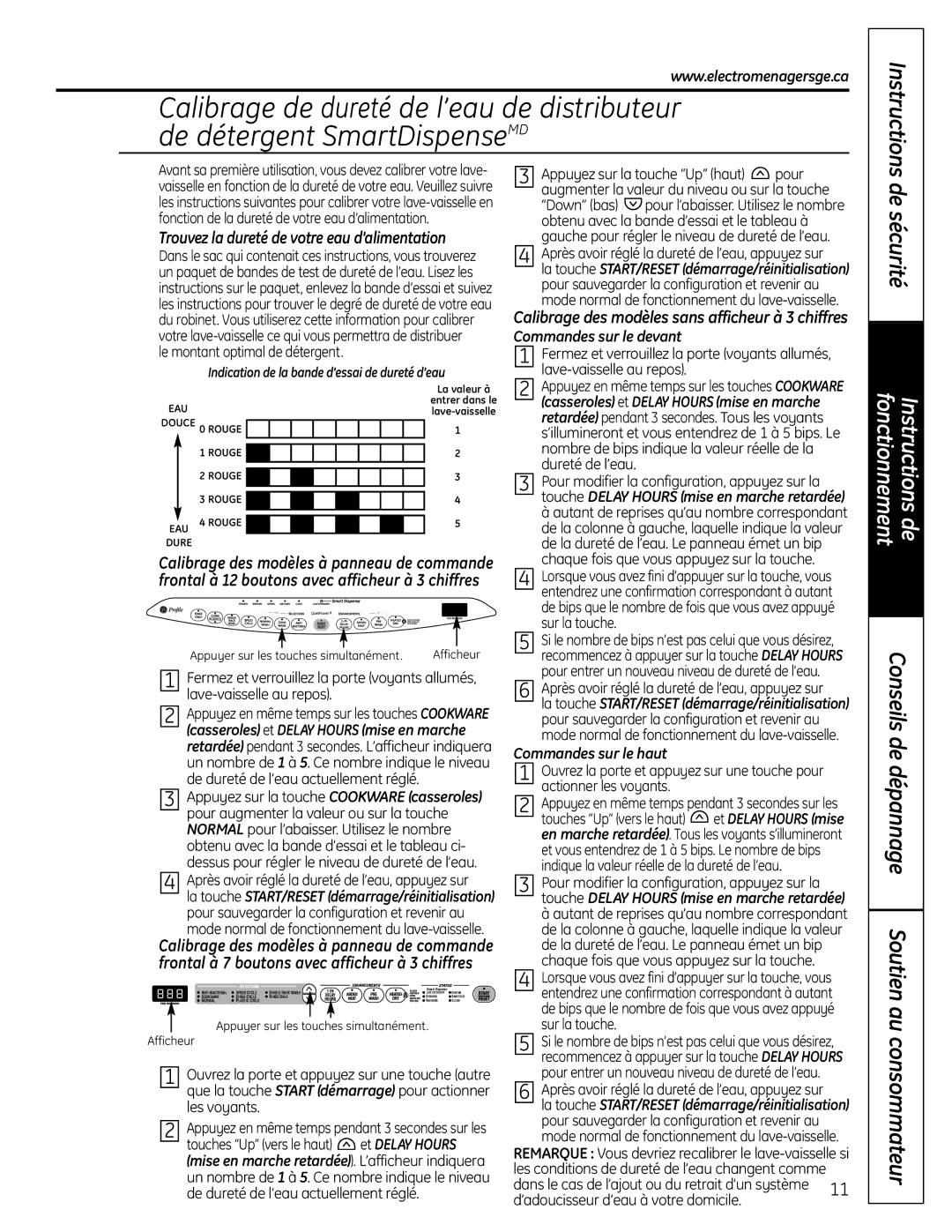 GE PDW9000, PDW8000 manual Trouvez la dureté de votre eau d’alimentation, Commandes sur le haut 