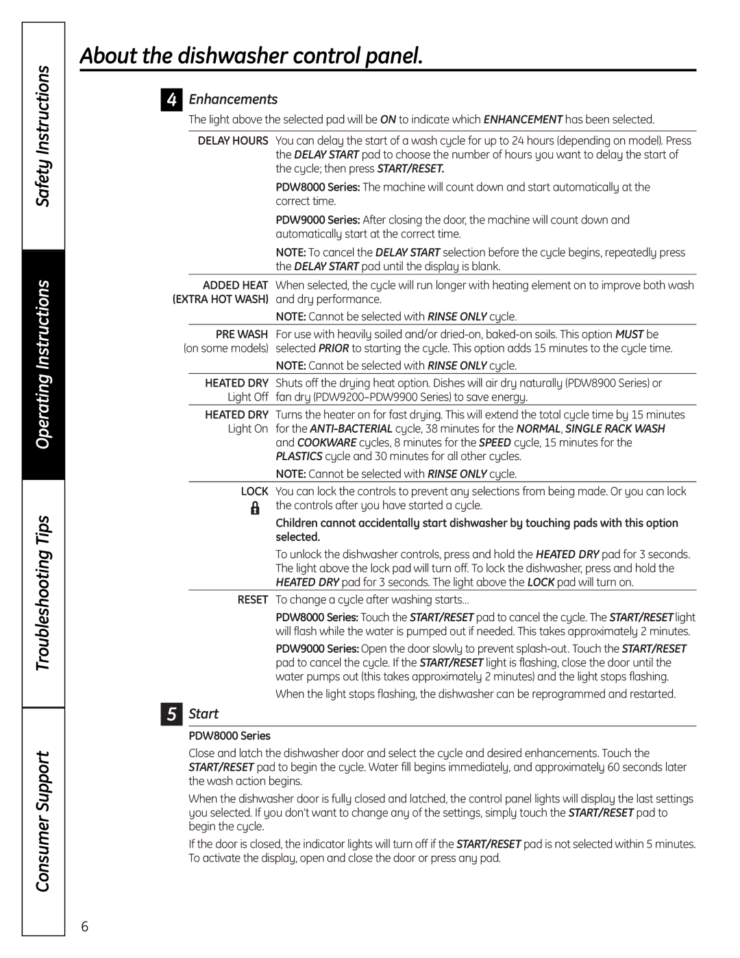 GE PDW9000 manual Enhancements, Start, PDW8000 Series 