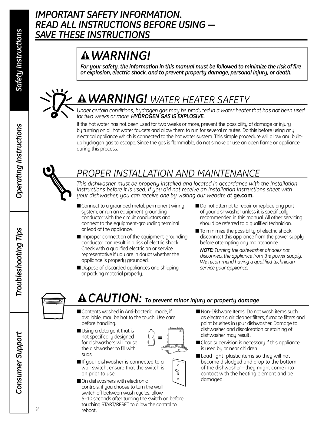 GE PDW8000 Important Safety Information Read All Instructions Before Using, Save These Instructions, Safety Instructions 
