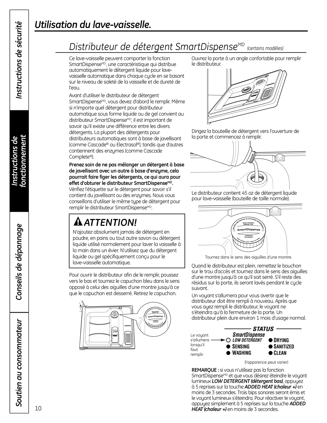 GE PDW8000 Distributeur de détergent SmartDispenseMD certains modèles, Instructions, Utilisation du lave-vaisselle, Drying 