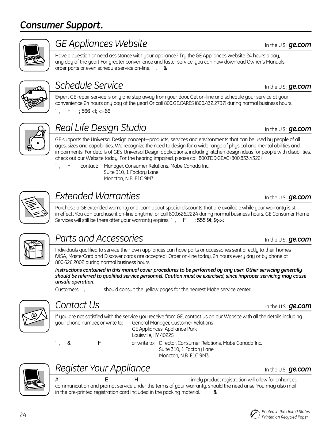 GE PDW8000 Series, PDW9000 Series manual Consumer Support 