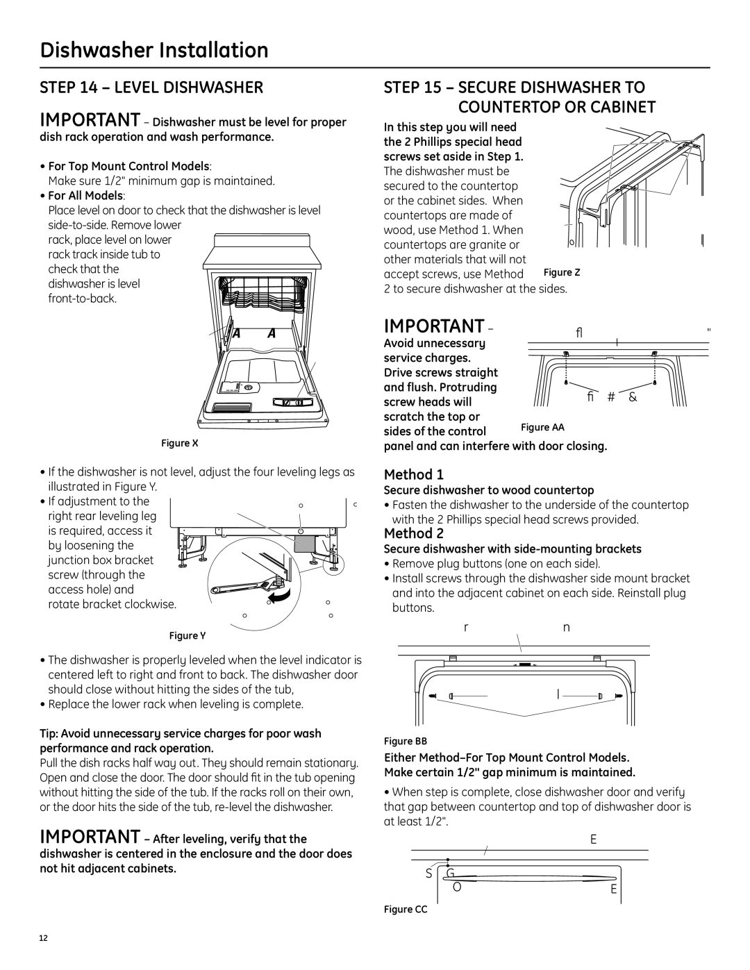 GE PDW8400JBB, PDW8400JCC, PDW8400JWW installation instructions Level Dishwasher, Method 