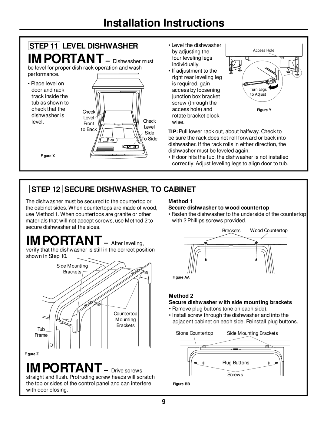 GE PDW8500, PDW8100, PDW8200, PDW9700, PDW9800, PDW9200, PDW8700, PDW8800 Level Dishwasher, Secure DISHWASHER, to Cabinet 