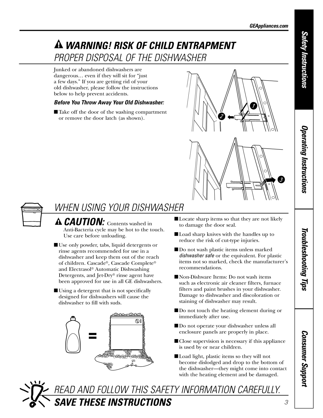 GE PDW8600, PDW8500, PDW8200, PDW8400 owner manual Proper Disposal of the Dishwasher, GEAppliances.com 