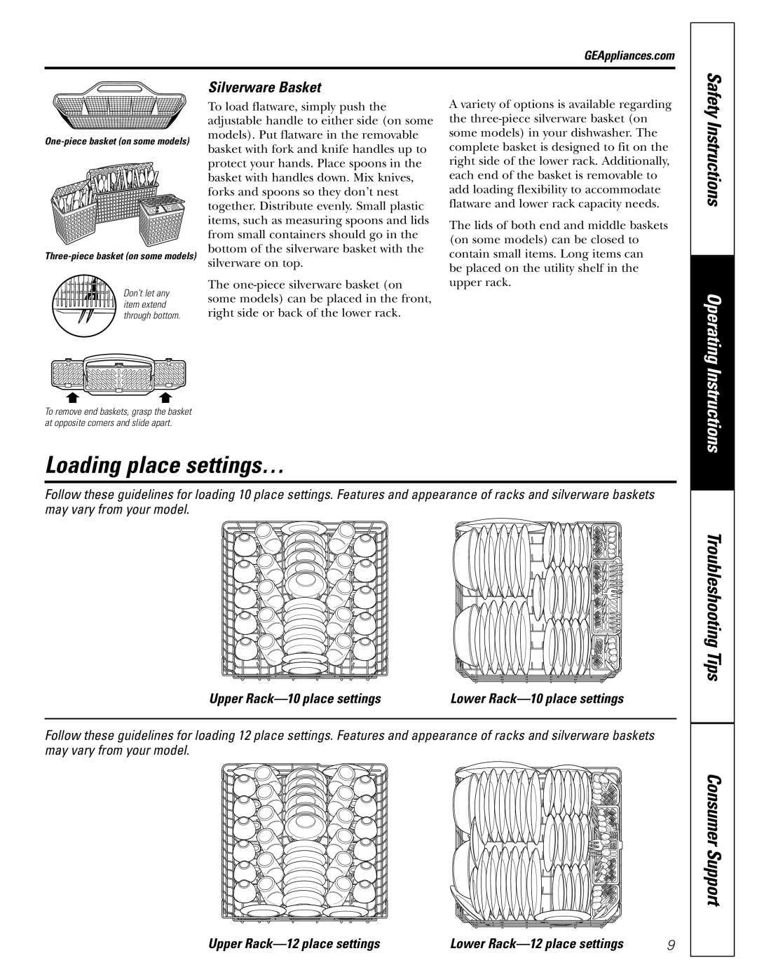 GE PDW8200, PDW8500, PDW8400, PDW8600 owner manual Loading place settings…, Silverware Basket 