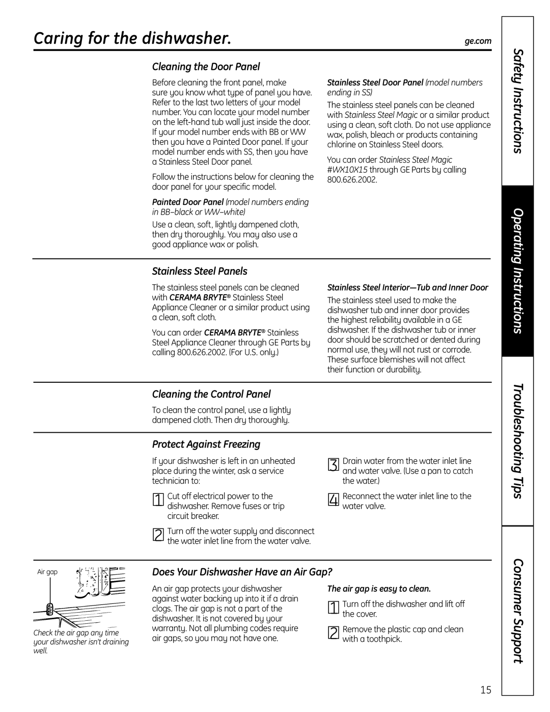 GE PDW9900 Series, PDW8900 Series owner manual Caring for the dishwasher, Tips 