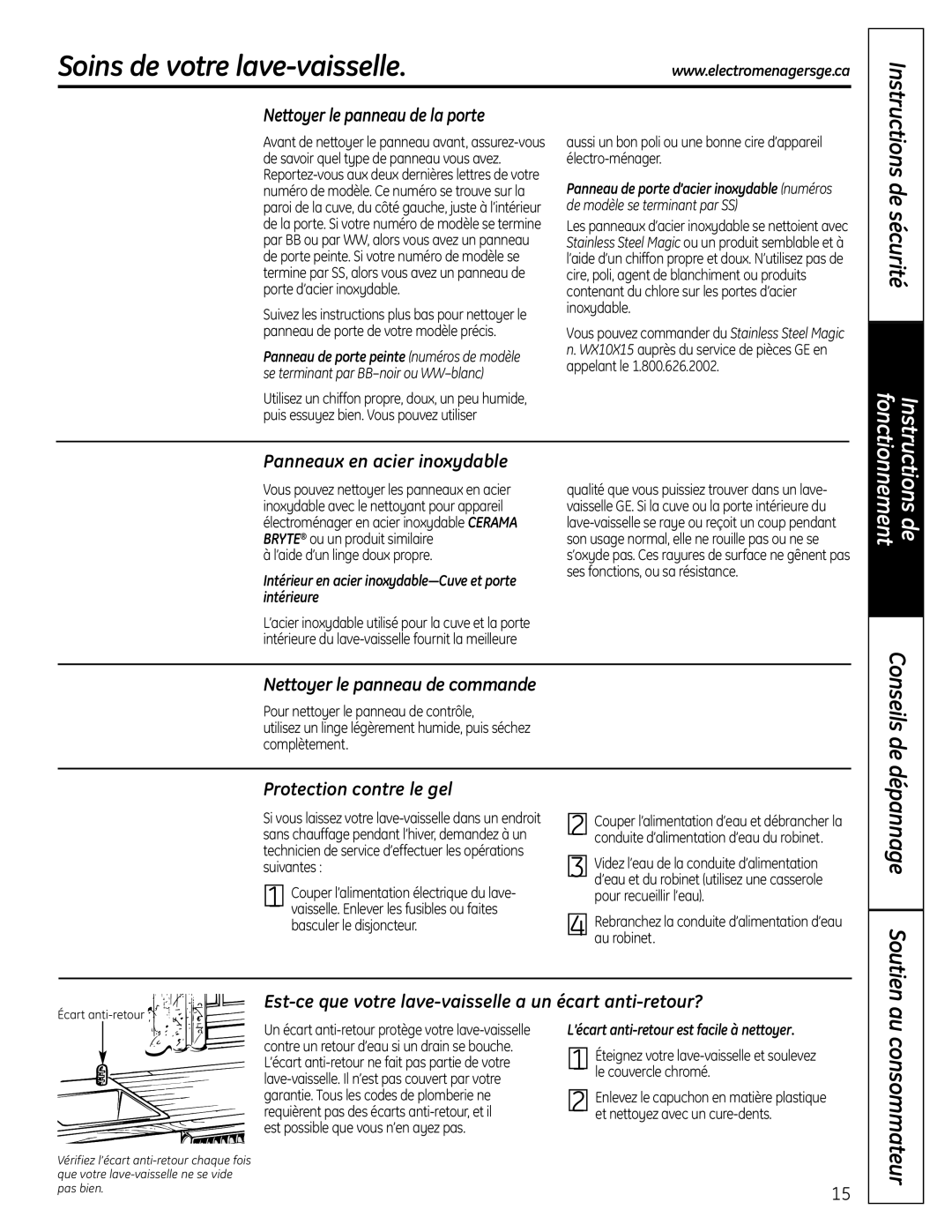 GE PDW9900 Series, PDW8900 Series Soins de votre lave-vaisselle, Conseils de, Au consommateur, Dépannage Soutien 