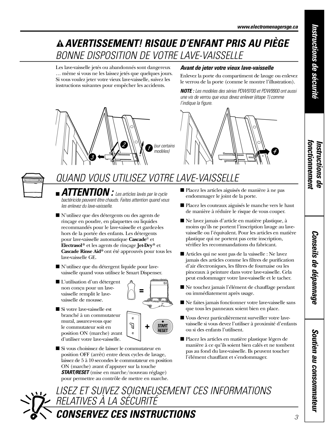 GE PDW9700, PDW8900, PDW9900 Conseils de dépannage Soutien au, Avant de jeter votre vieux lave-vaisselle, Consommateur 