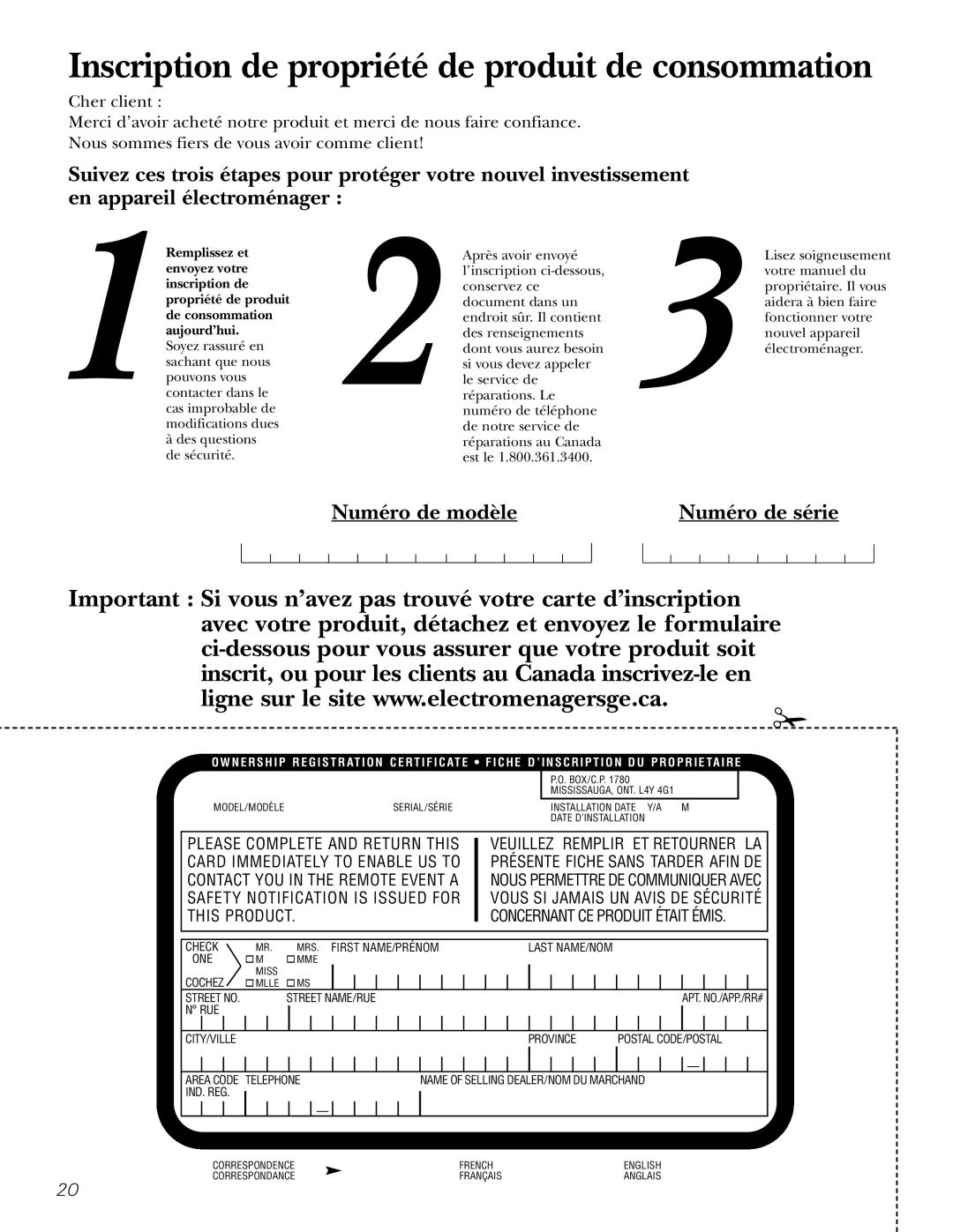 GE PDW9900, PDW9700, PDW8900 owner manual Inscription de propriété de produit de consommation 