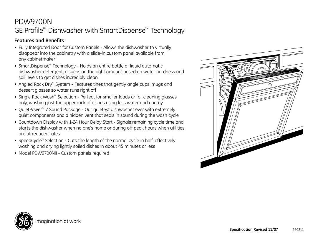 GE PDW9700N dimensions 