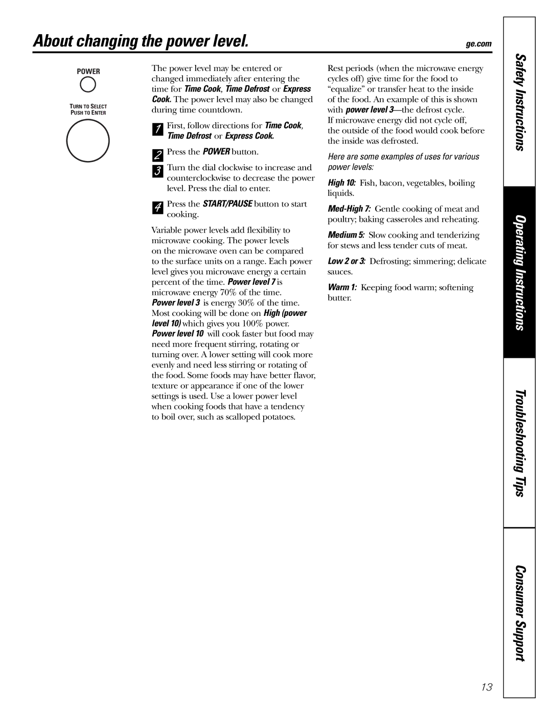 GE PEB1590 owner manual About changing the power level, Time Defrost or Express Cook 