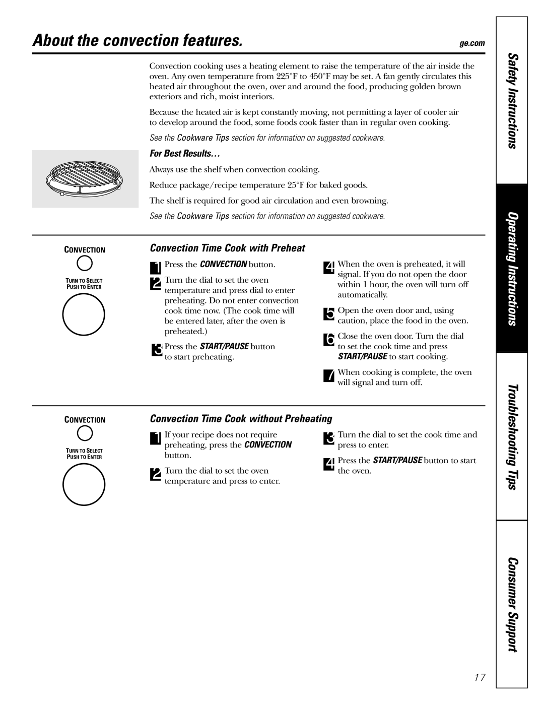 GE PEB1590 owner manual About the convection features, Convection Time Cook without Preheating, For Best Results… 