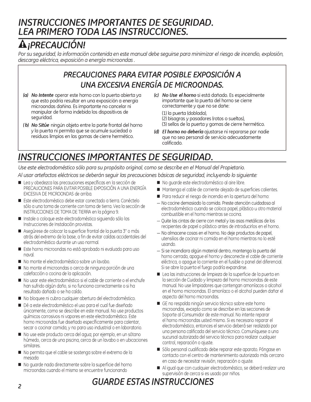 GE PEB7226 owner manual Guarde Estas Instrucciones 