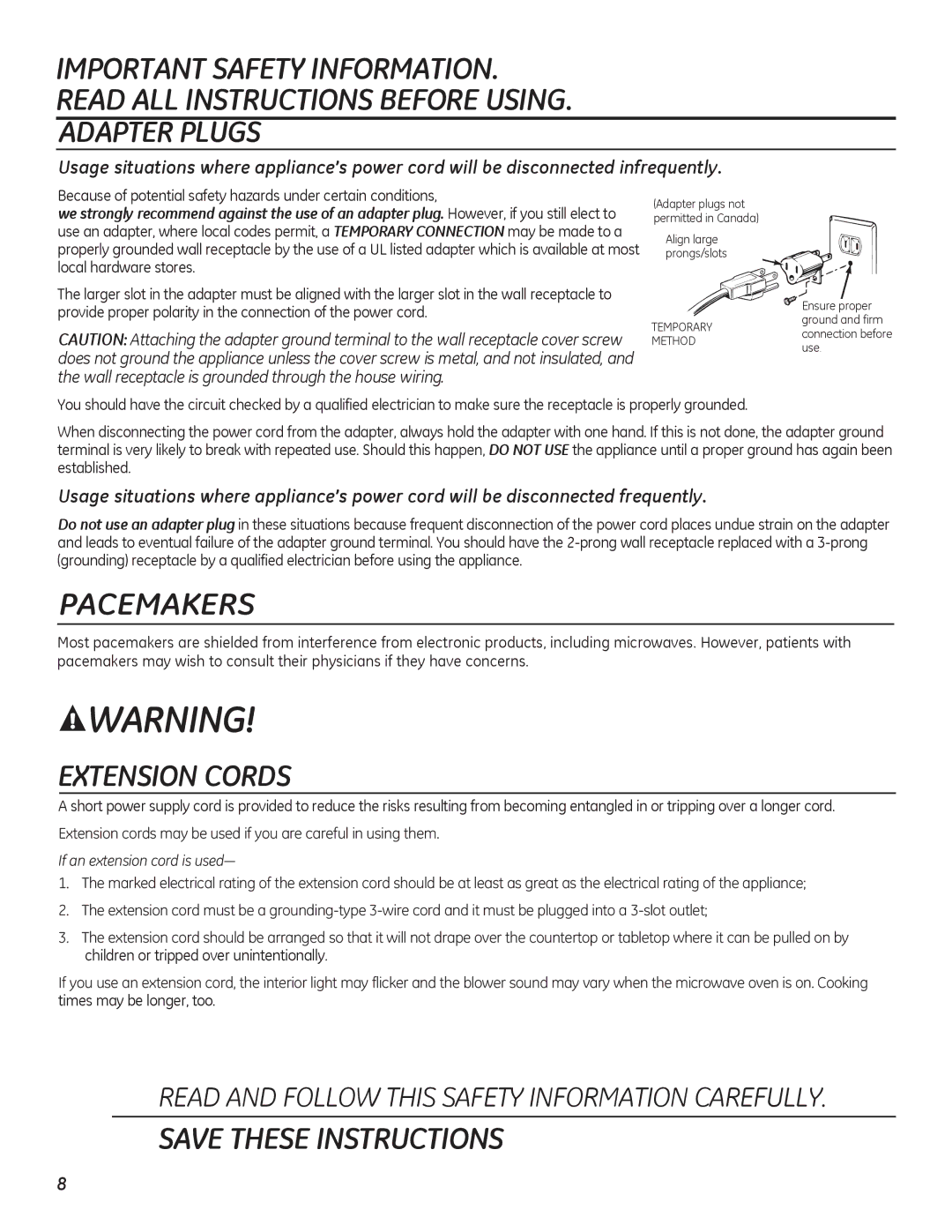 GE PEB7226 owner manual Because of potential safety hazards under certain conditions 