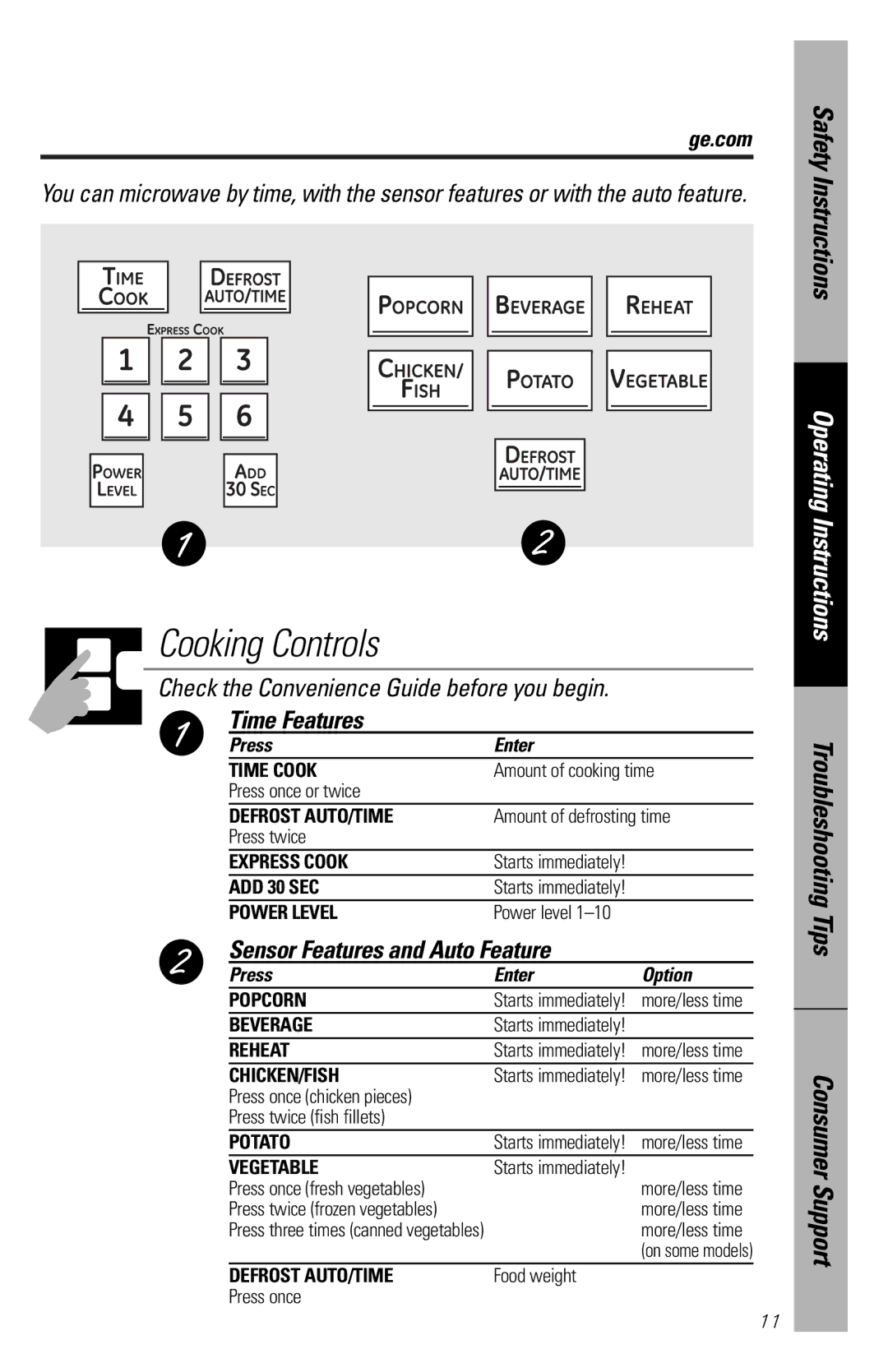 GE PEM31 owner manual Time Features, Sensor Features and Auto Feature, Press Enter Option 