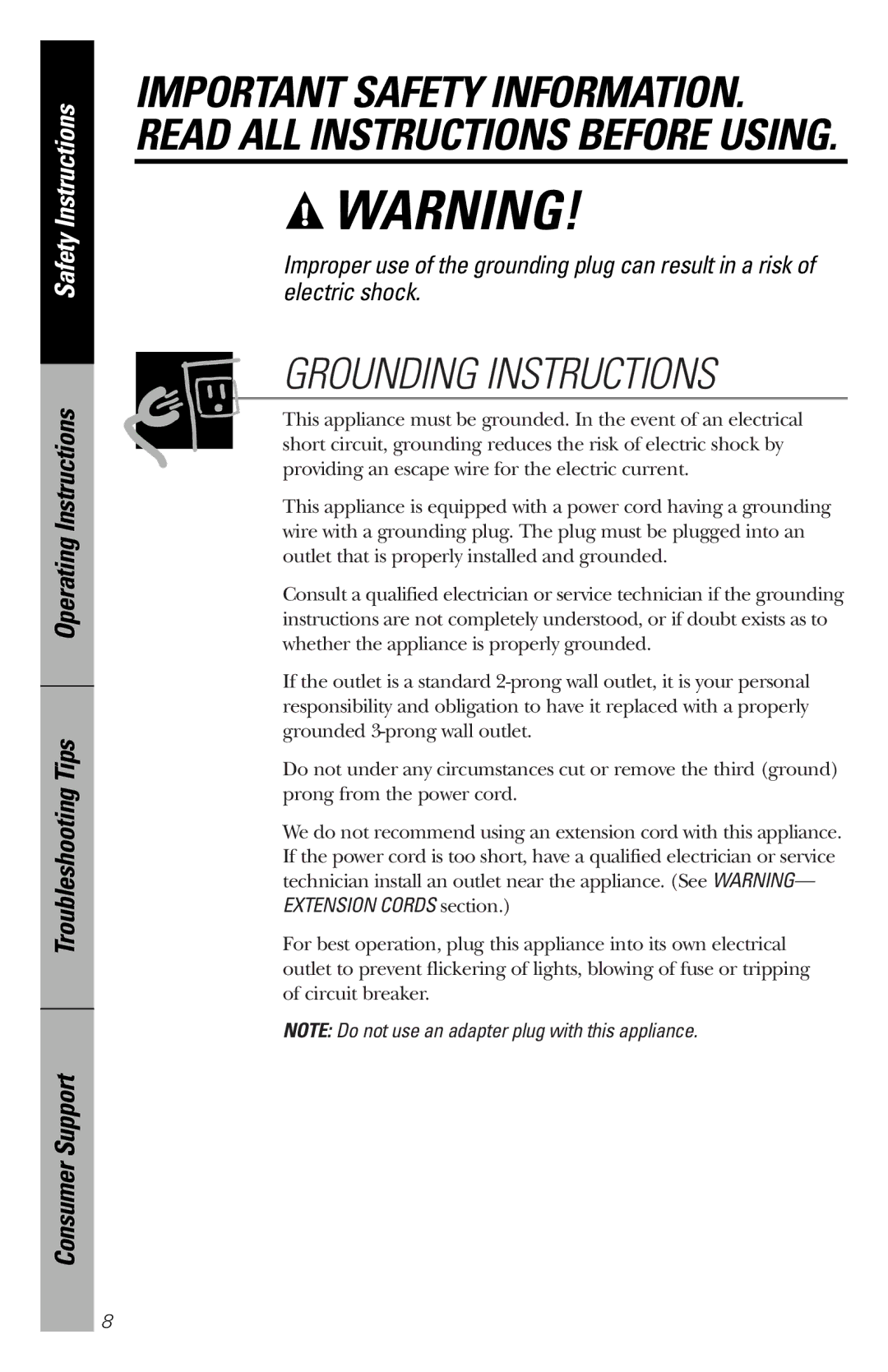 GE PEM31 owner manual Grounding Instructions 