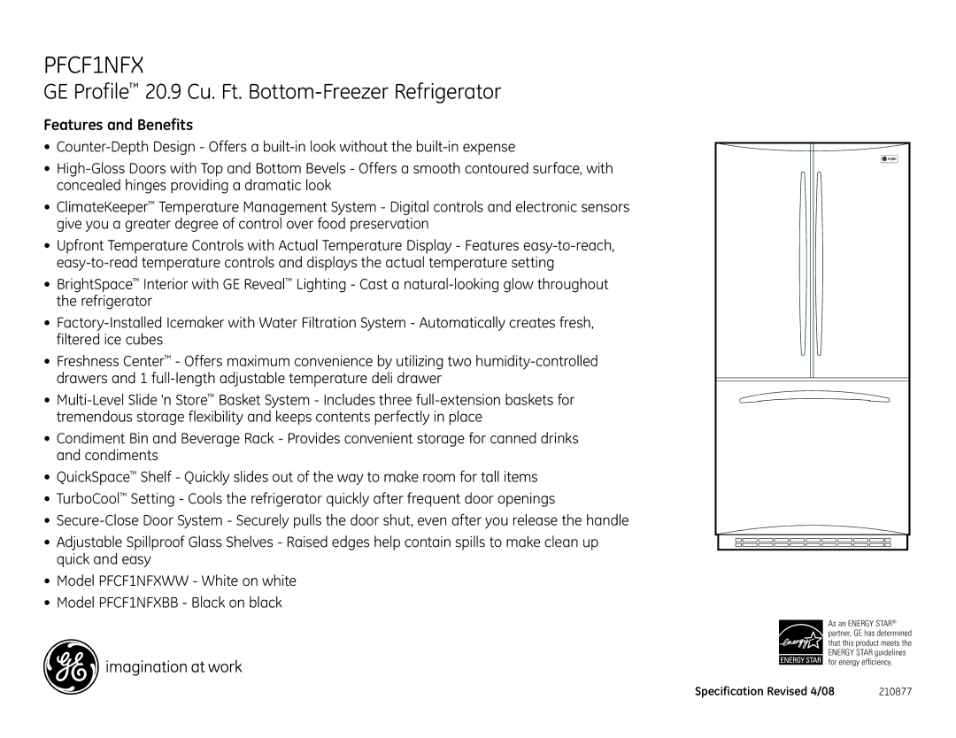 GE PFCF1NFX dimensions Features and Benefits 