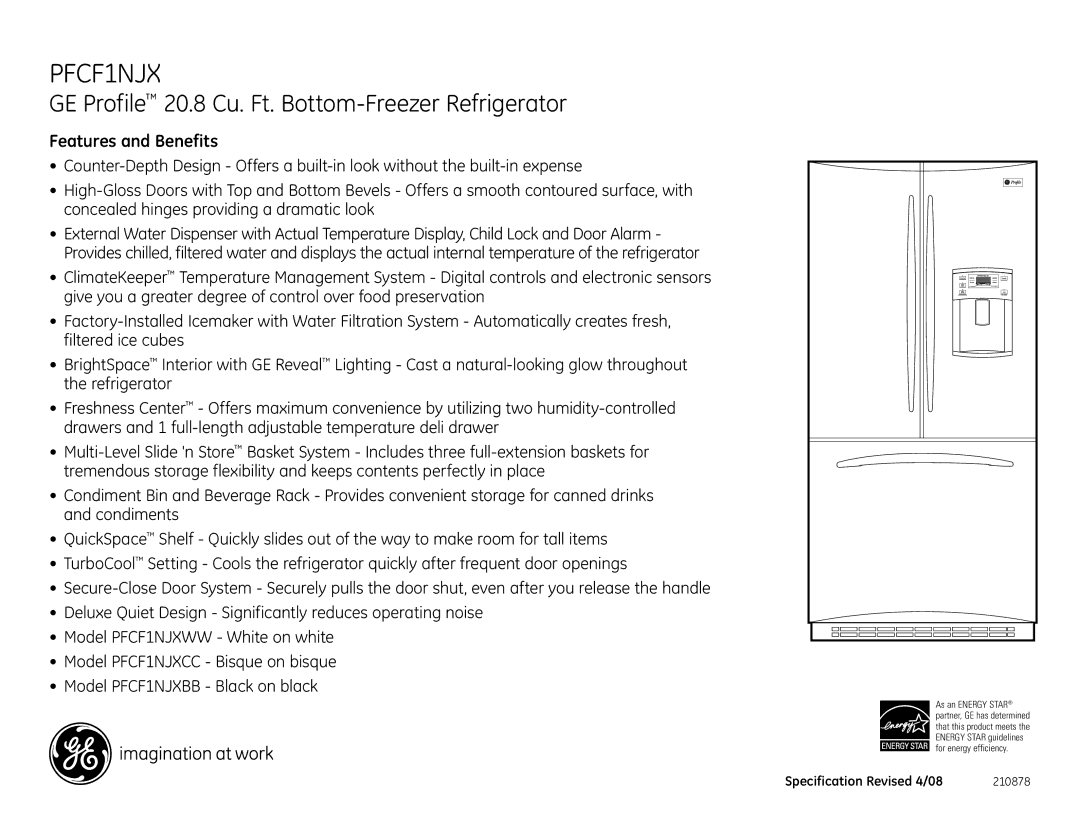 GE PFCF1NJX dimensions Features and Benefits 