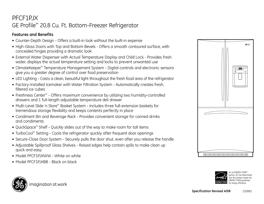 GE PFCF1PJX dimensions Features and Benefits 