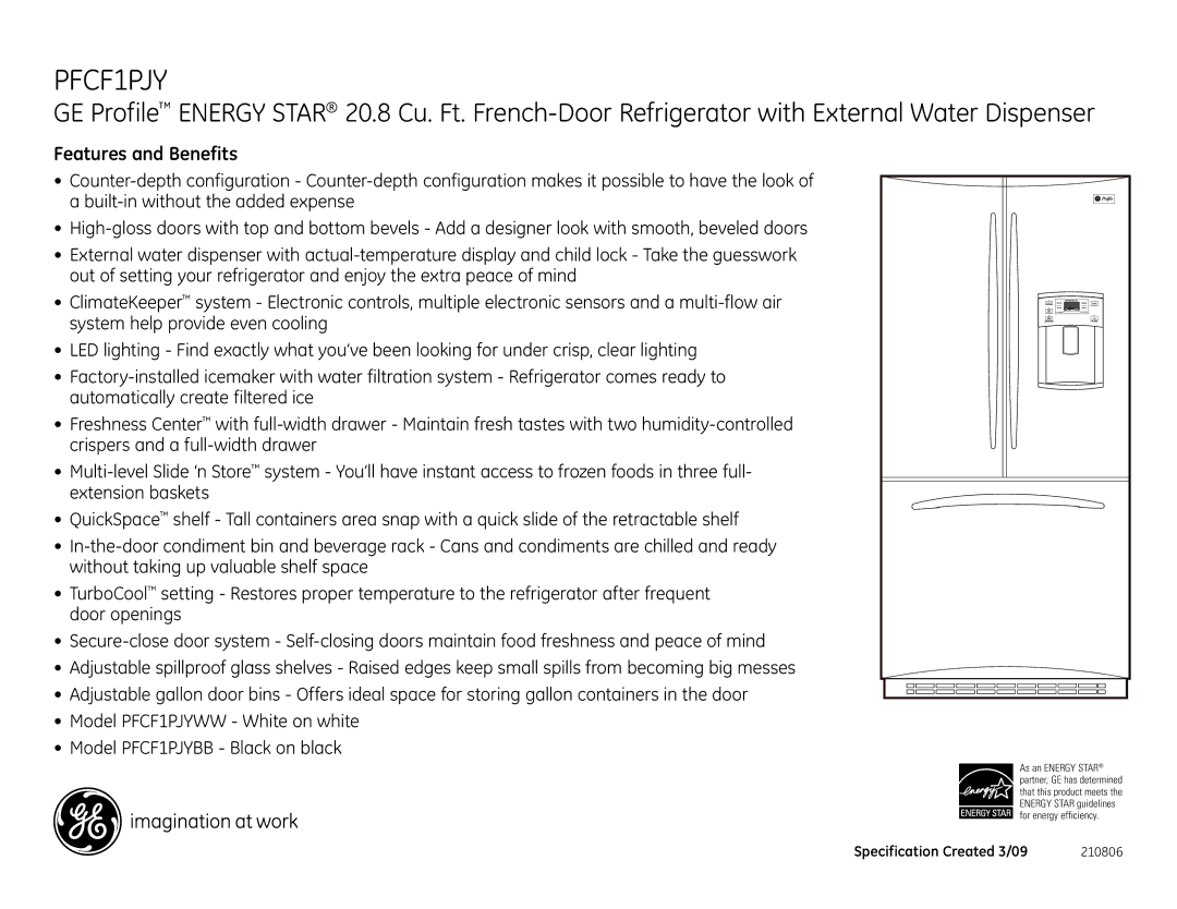 GE PFCF1PJY dimensions Features and Benefits 