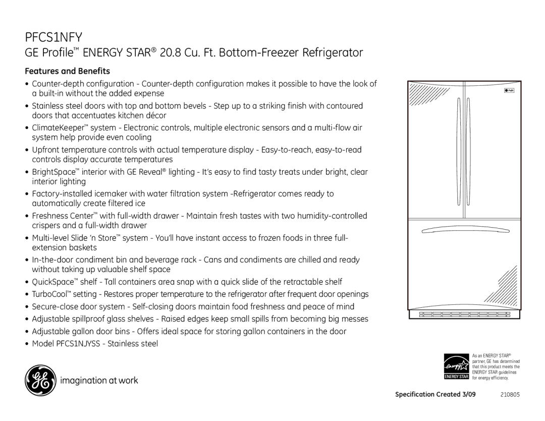 GE PFCS1NFY dimensions Features and Benefits 