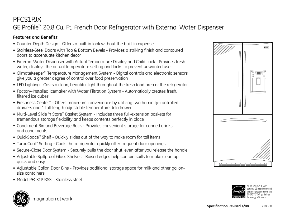 GE PFCS1PJXSS dimensions Features and Benefits 