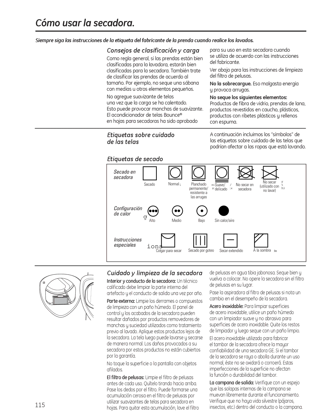 GE PFDS455, PFDS450, PFDN440, PFMN445, PFMS450, PFMN440, PFDN445, PFMS455 operating instructions Cómo usar la secadora 