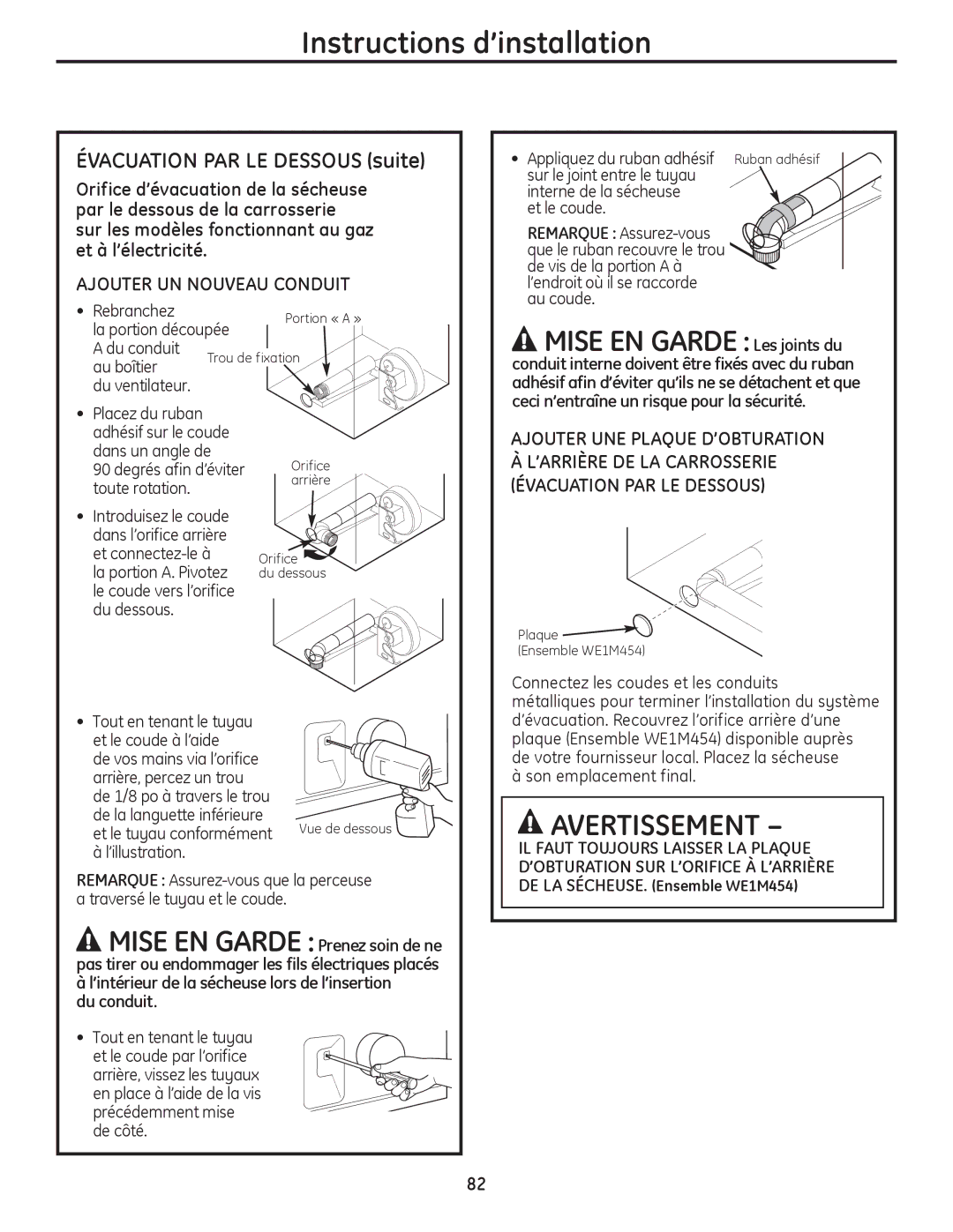 GE PFMN445, PFDS450, PFDN440, PFDS455, PFMS450, PFMN440, PFDN445 MIsE EN Garde Les joints du, Évacuation PAR LE DEssOUs suite 