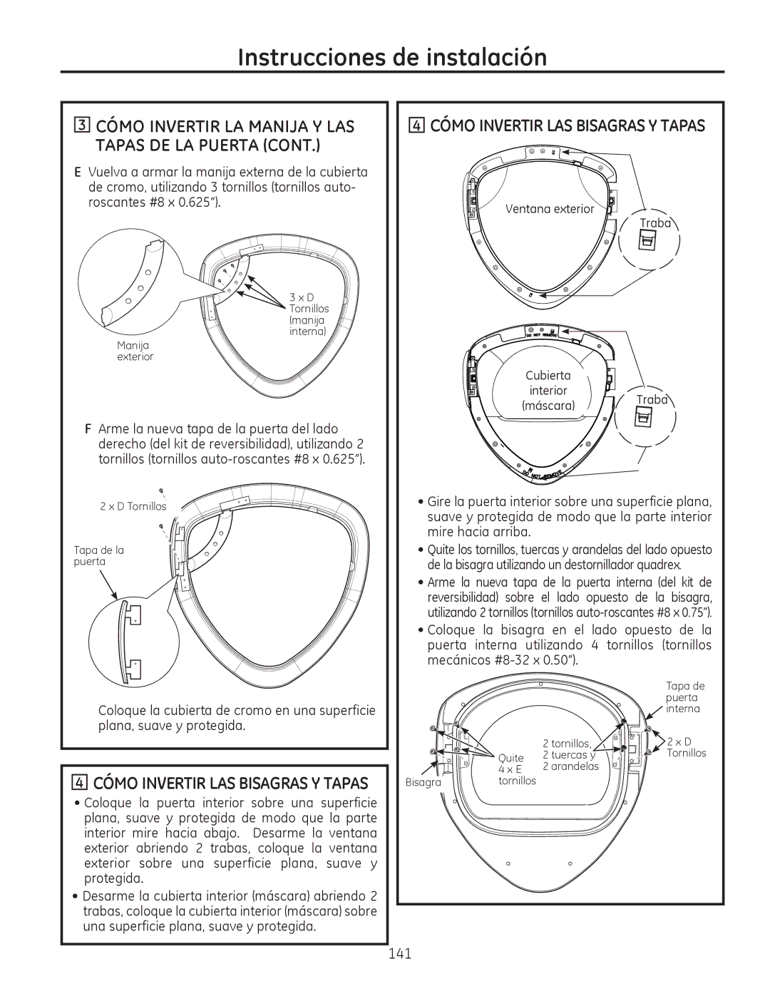 GE PFMN440, PFDS450, PFDN440, PFMN445 Cómo Invertir LA Manija Y LAS Tapas DE LA Puerta, Cómo Invertir LAS Bisagras Y Tapas 