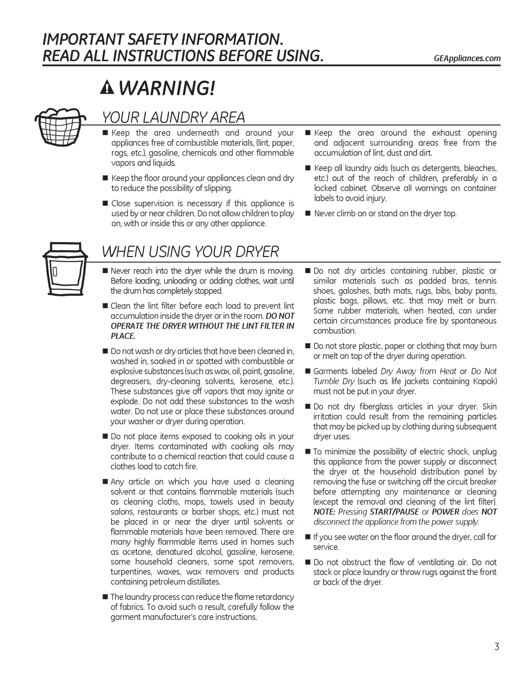 GE PFDS455, PFDS450, PFDN440, PFMN445, PFMS450, PFMN440, PFDN445, PFMS455 operating instructions Your Laundry Area 