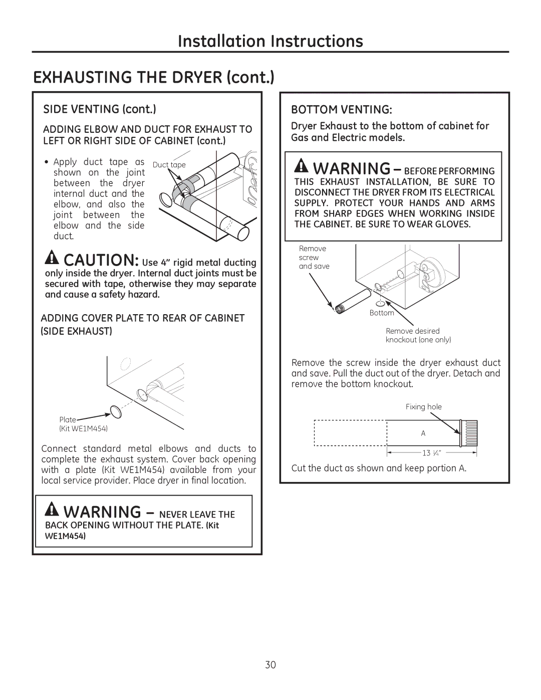 GE PFDN445, PFDS450, PFDN440, PFMN445, PFDS455, PFMS450, PFMN440, PFMS455 Bottom Venting, Apply Duct Tape as 