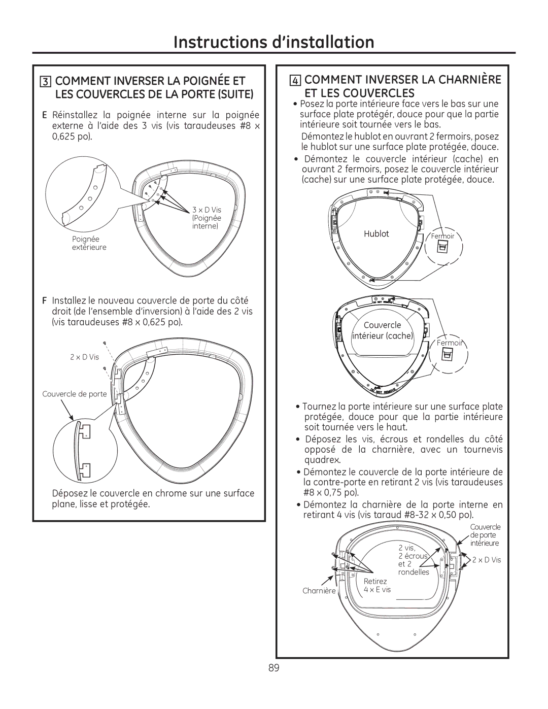 GE PFDN440, PFDS450, PFMN445, PFDS455, PFMS450, PFMN440, PFDN445, PFMS455 Comment Inverser LA Charnière ET LES Couvercles 