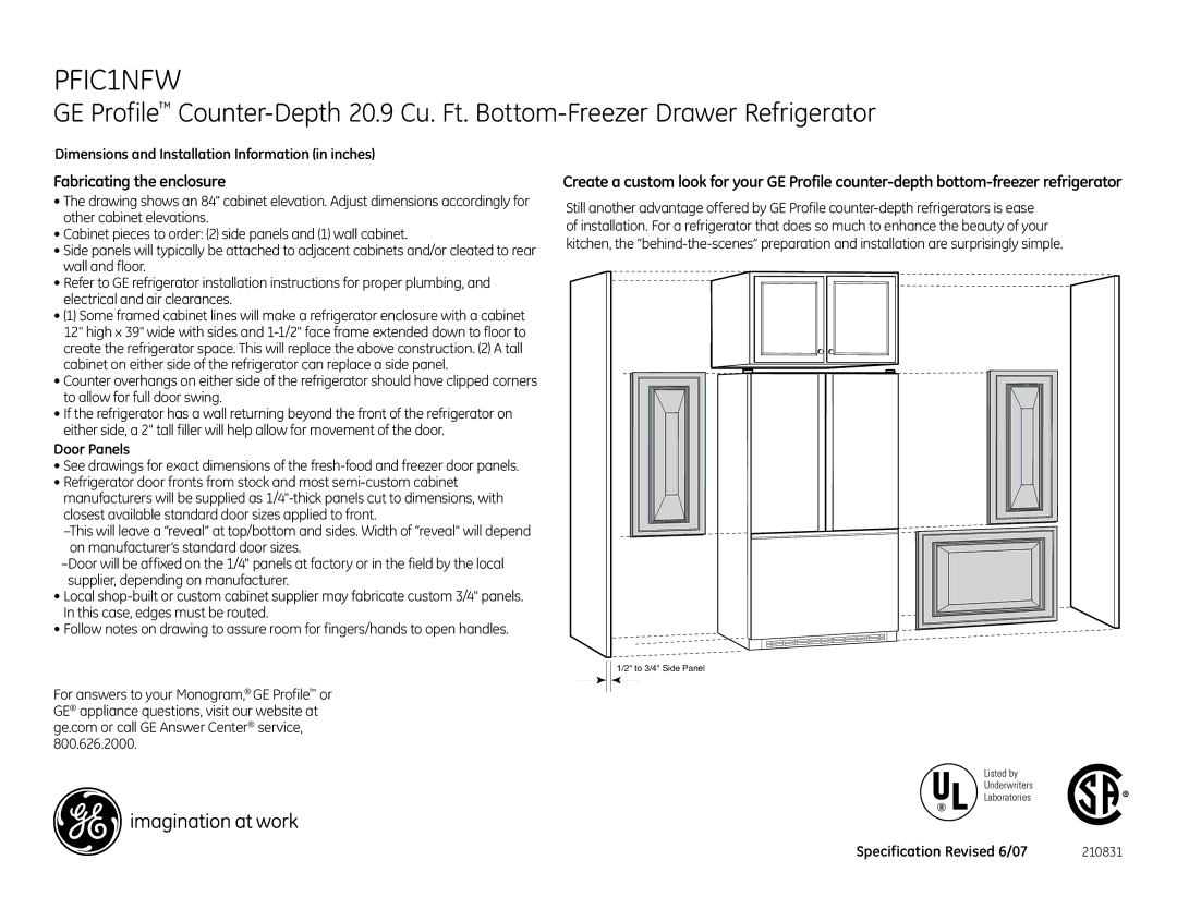 GE PFIC1NFW dimensions Fabricating the enclosure 