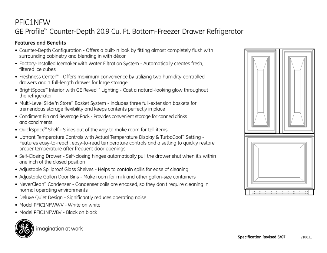 GE PFIC1NFW dimensions Features and Benefits 