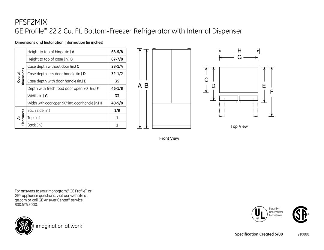 GE PFSF2MIXWW dimensions 