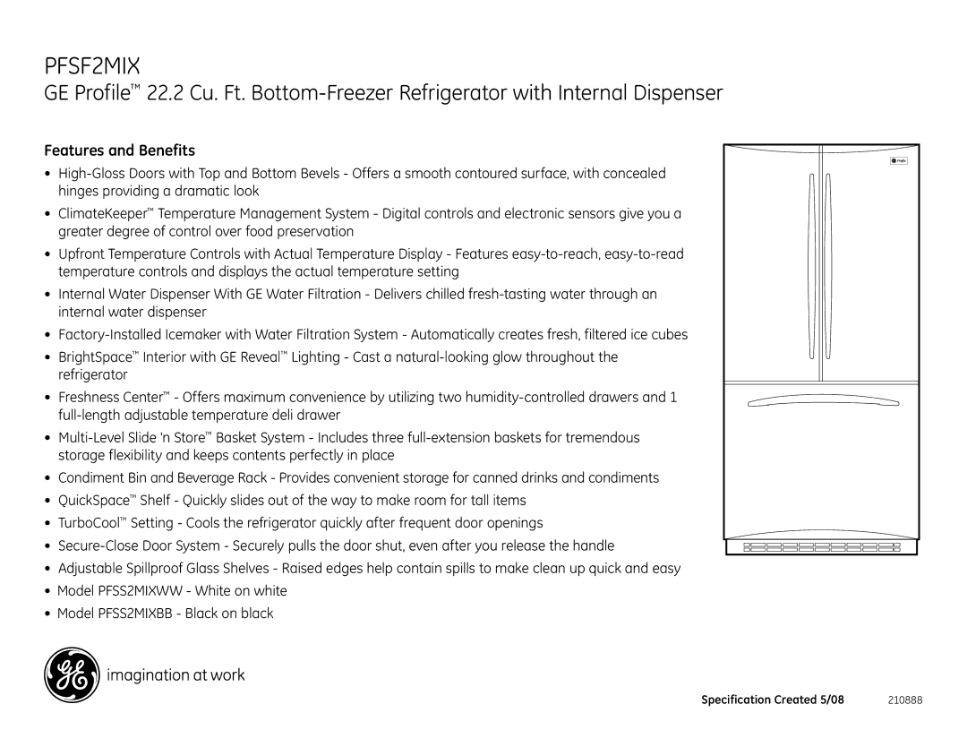 GE PFSF2MIXWW dimensions Features and Benefits 