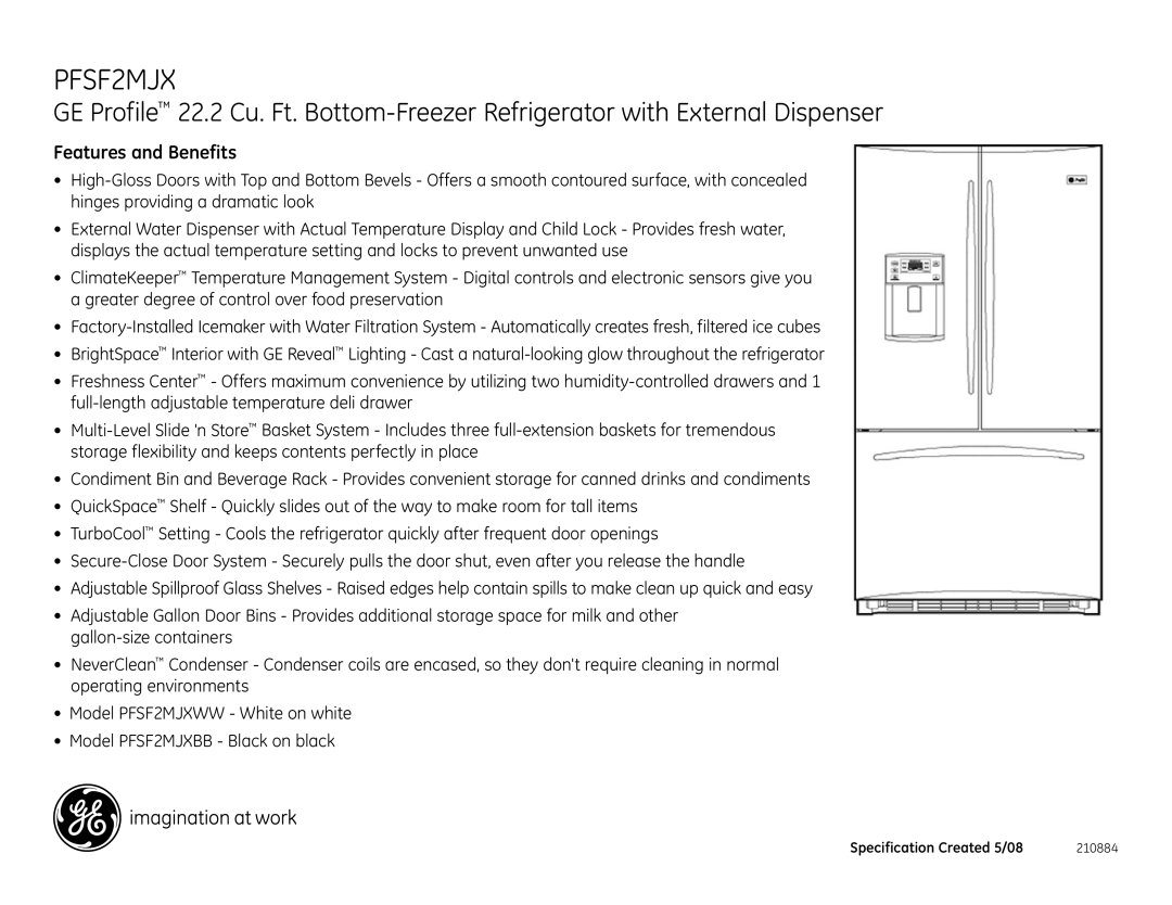 GE PFSF2MJX dimensions Features and Benefits 