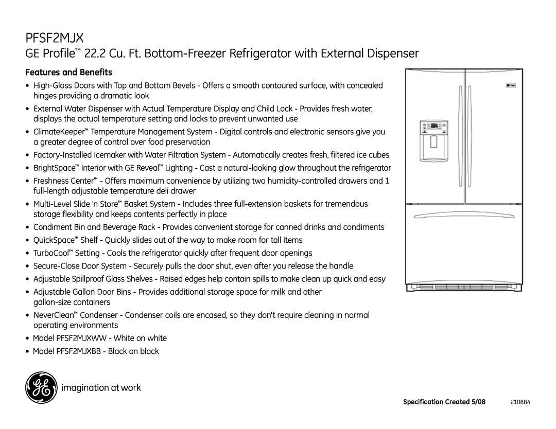 GE PFSF2MJX dimensions Features and Benefits 