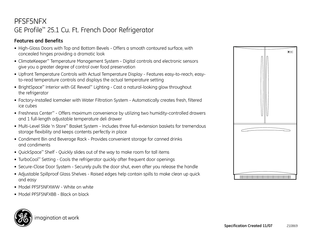 GE PFSF5NFX dimensions Features and Benefits 