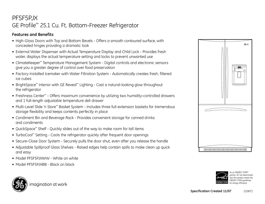 GE PFSF5PJX dimensions Features and Benefits 