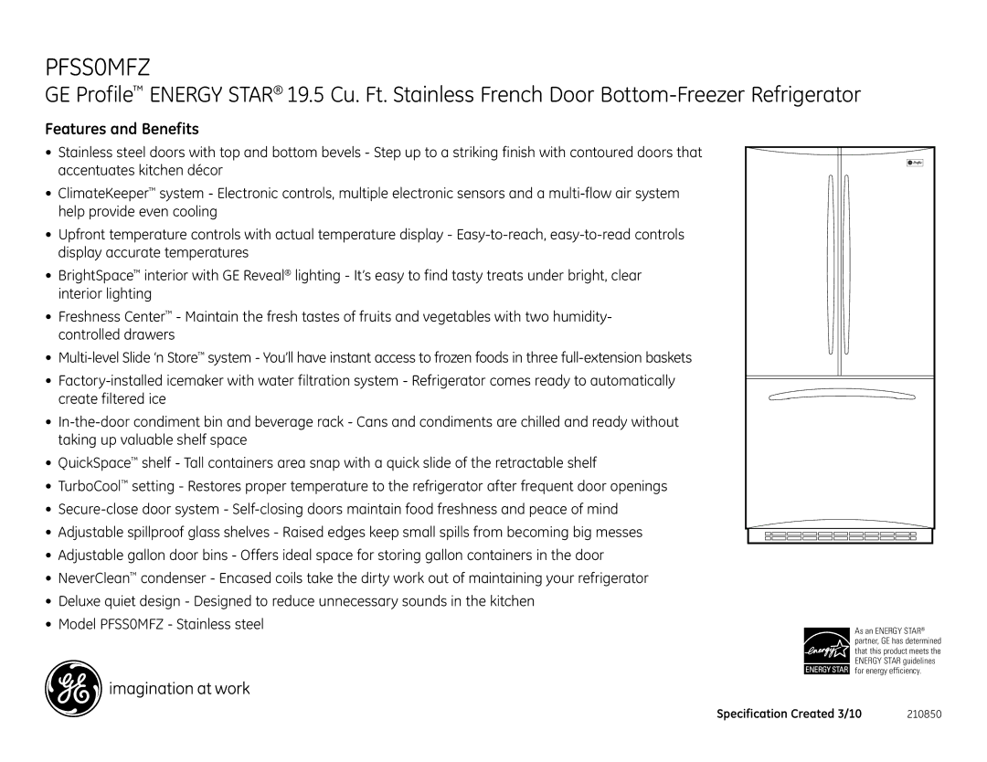 GE PFSS0MFZSS dimensions Features and Benefits 