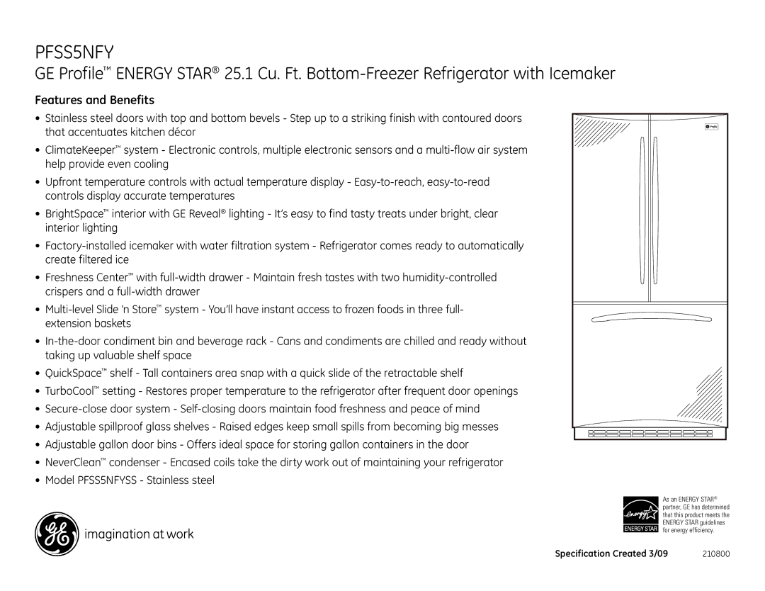 GE PFSS5NFY dimensions Features and Benefits 