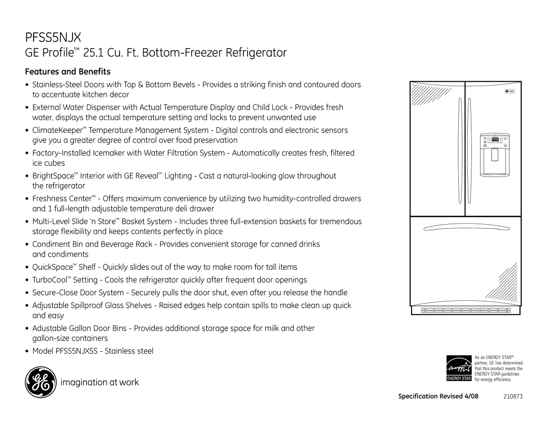 GE PFSS5NJX dimensions Features and Benefits 