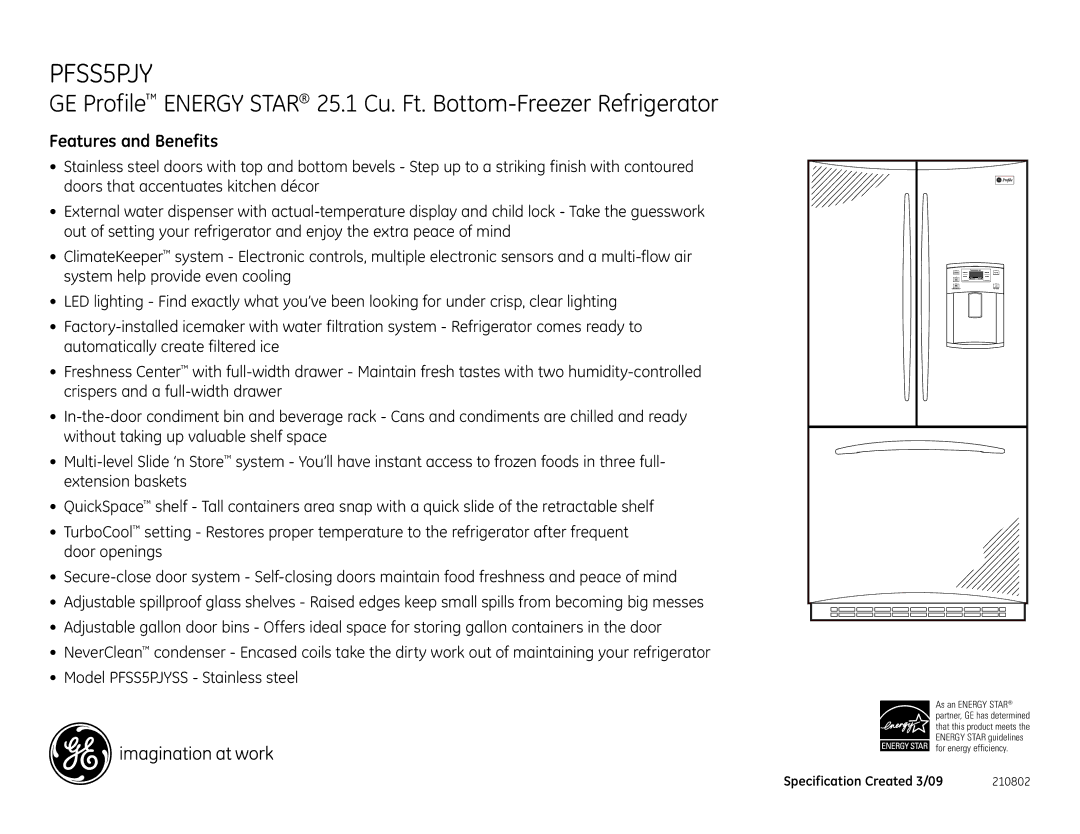 GE PFSS5PJY dimensions Features and Benefits 