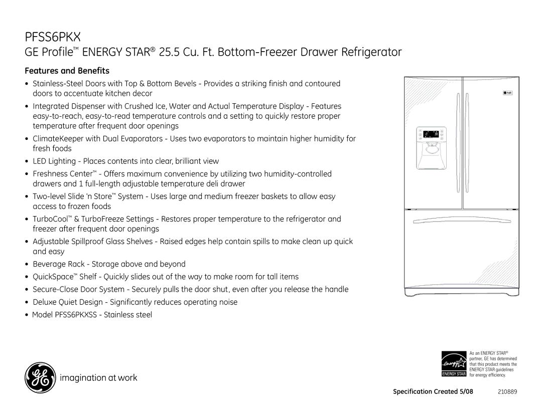 GE PFSS6PKX dimensions Features and Benefits 