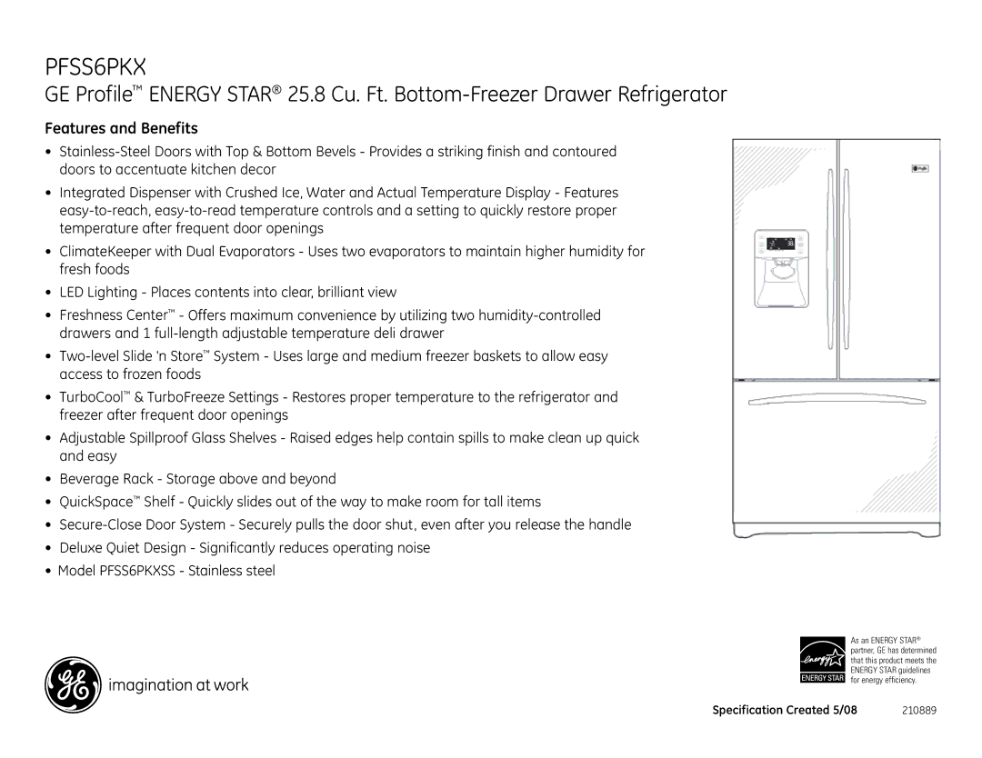 GE PFSS6PKXSS dimensions Features and Benefits 