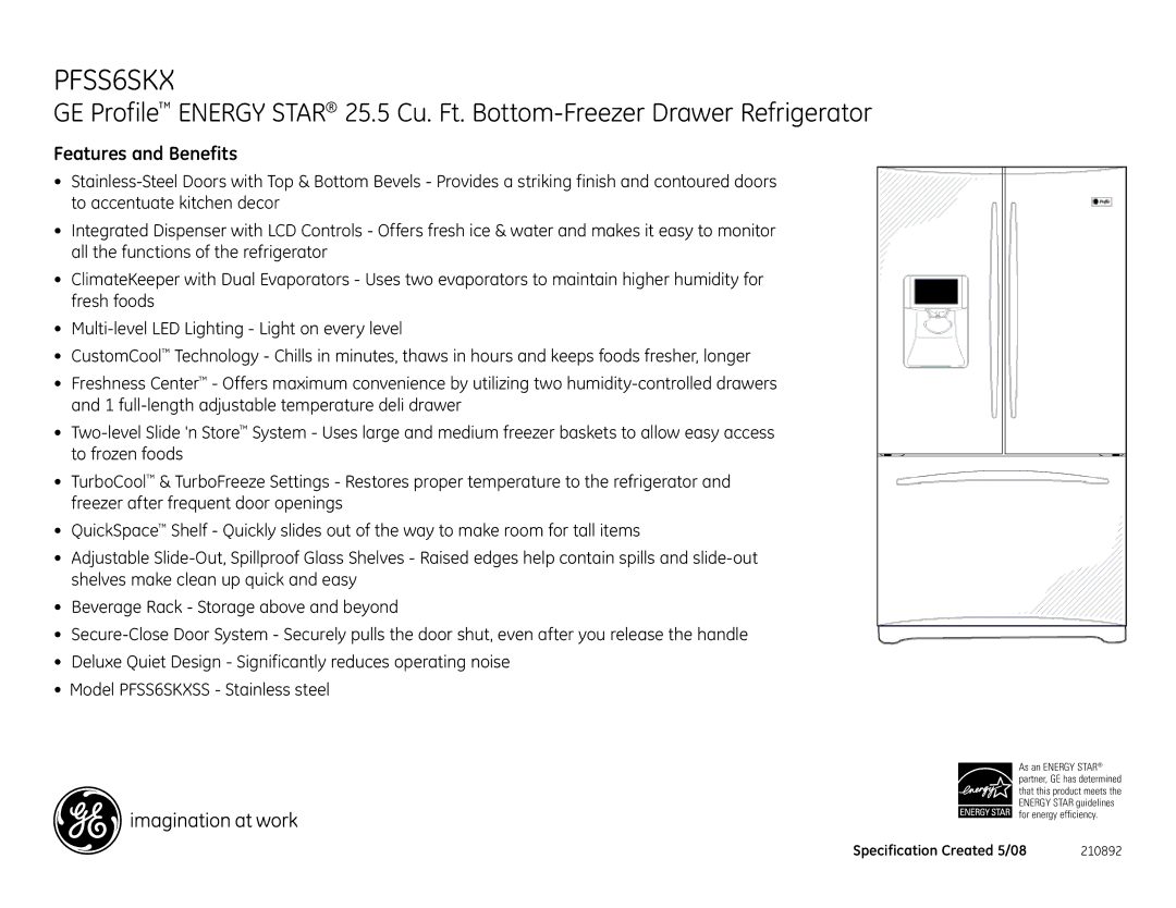 GE PFSS6SKX dimensions Features and Benefits 