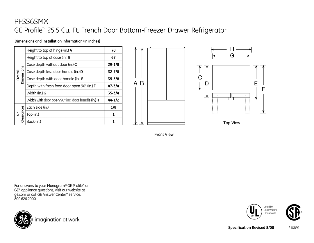 GE PFSS6SMX dimensions 